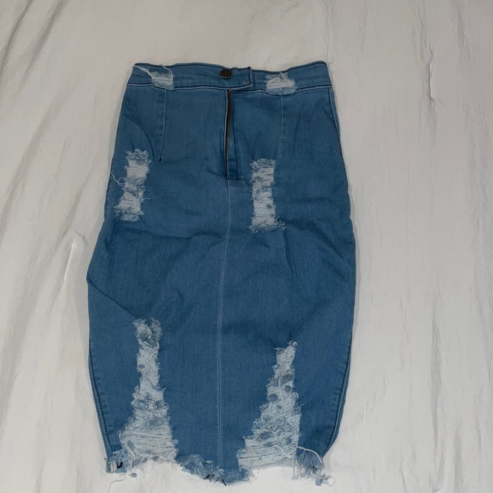 Ripped jean pencil skirt